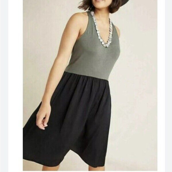 Anthropologie Asymmetrical Dress in Olive and Black - Picture 1 of 7